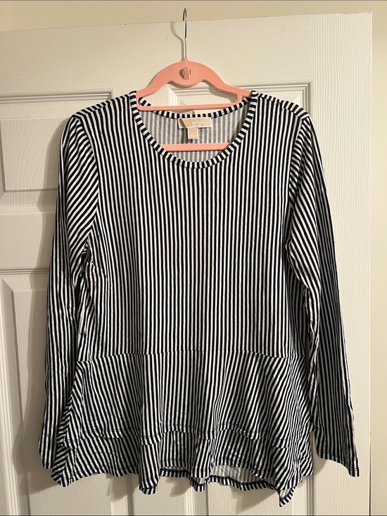 Michael Kors Tops - Michael Kors Navy Blue and White Striped Long Sleeve Peplum Top
